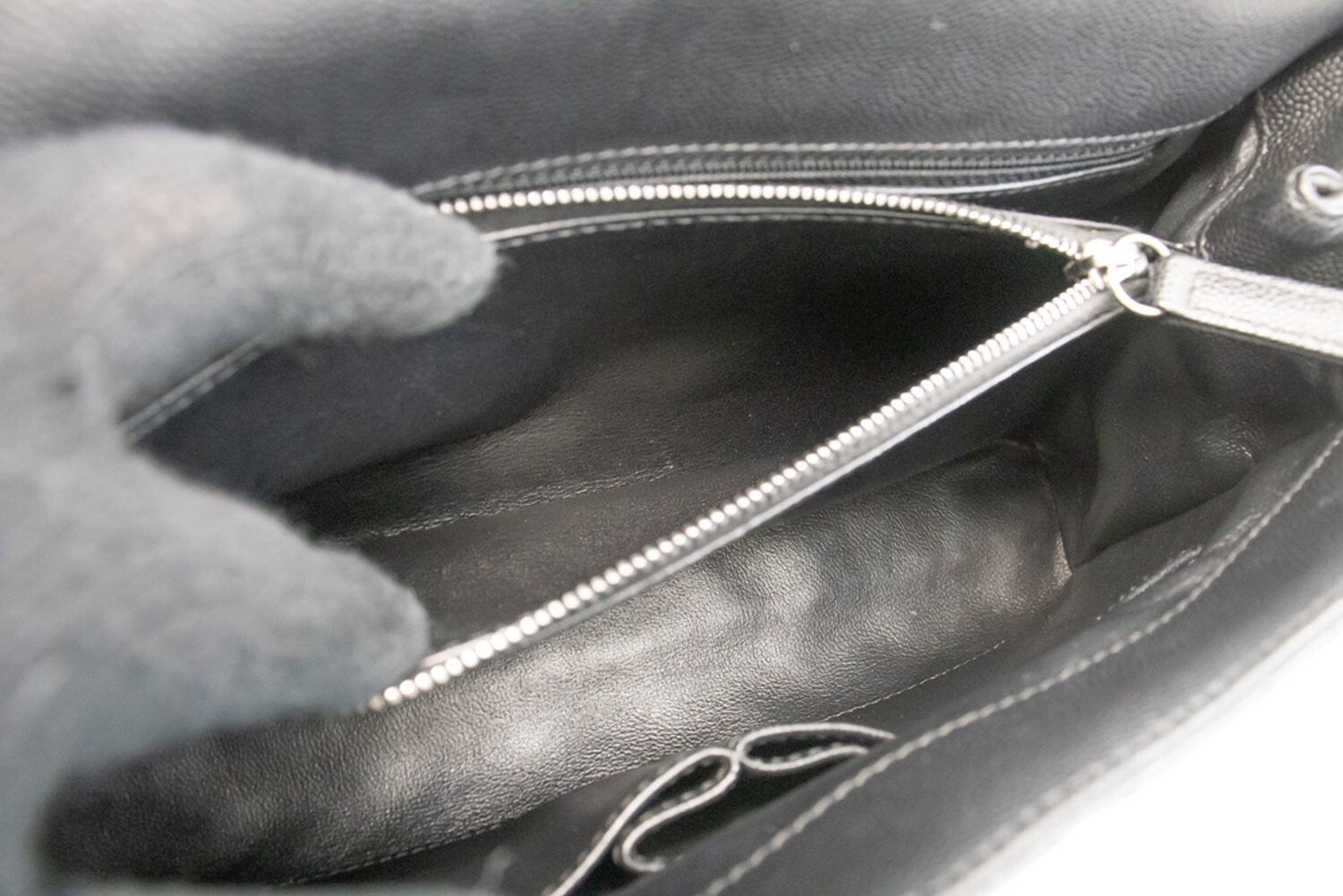 Chanel Top Handle Flap Quilted Caviar Leather Black Calfskin Handbag (Pre-Owned)