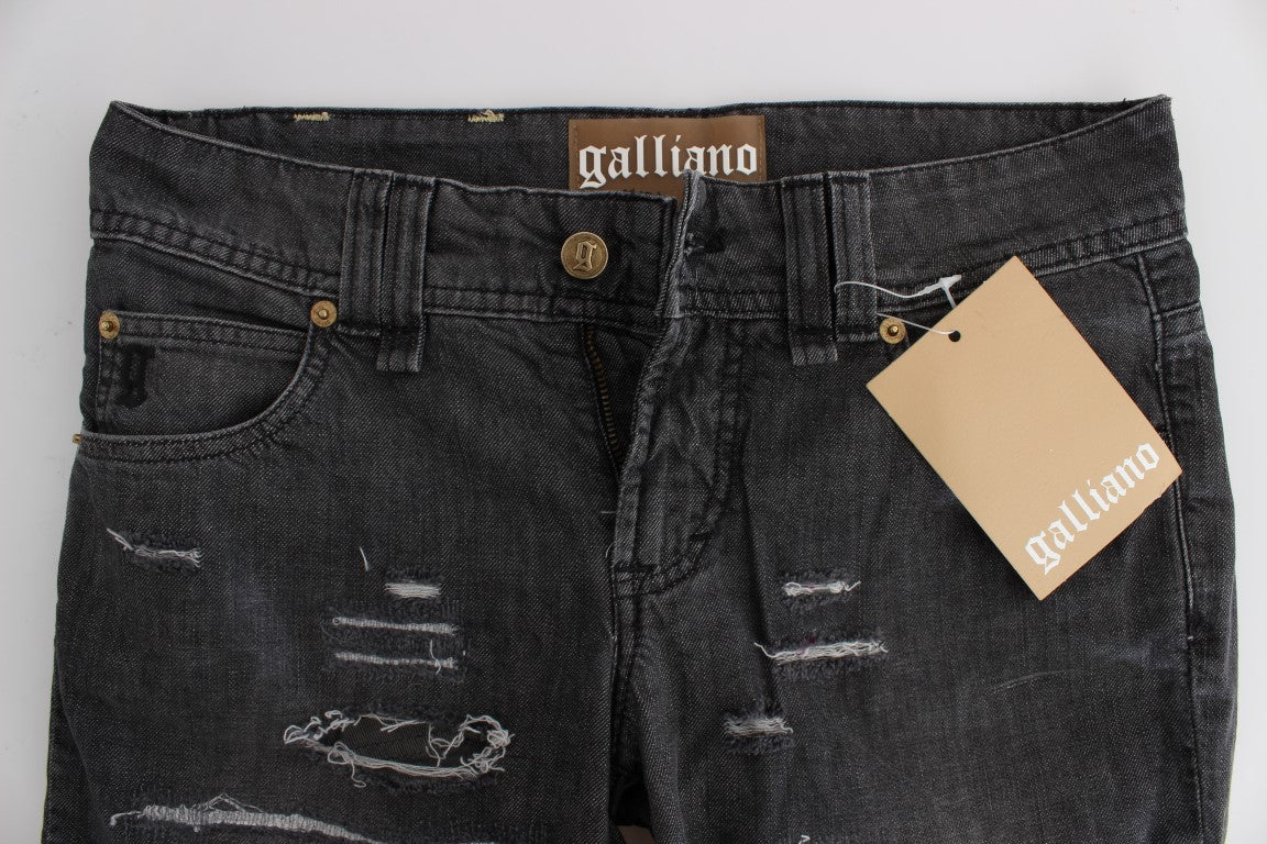 John Galliano Gray Wash Cotton Torn Straight Fit Women's Jeans