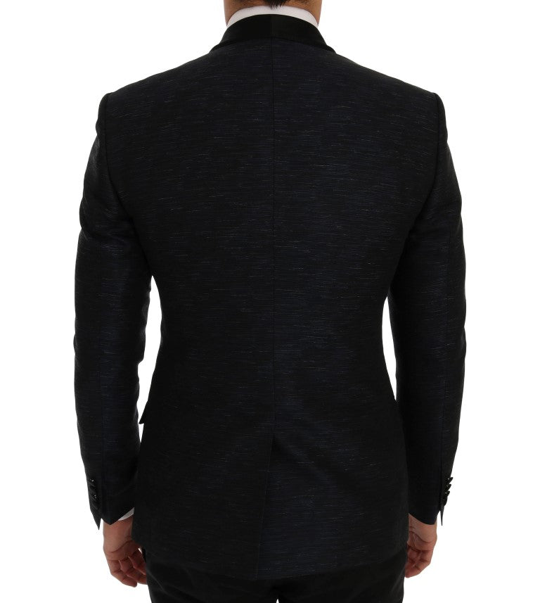 Dolce & Gabbana Elegant Blue &amp; Black Slim Fit Suit Men's Ensemble