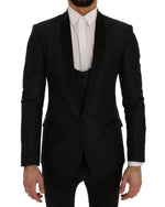 Dolce & Gabbana Elegant Blue &amp; Black Slim Fit Suit Men's Ensemble