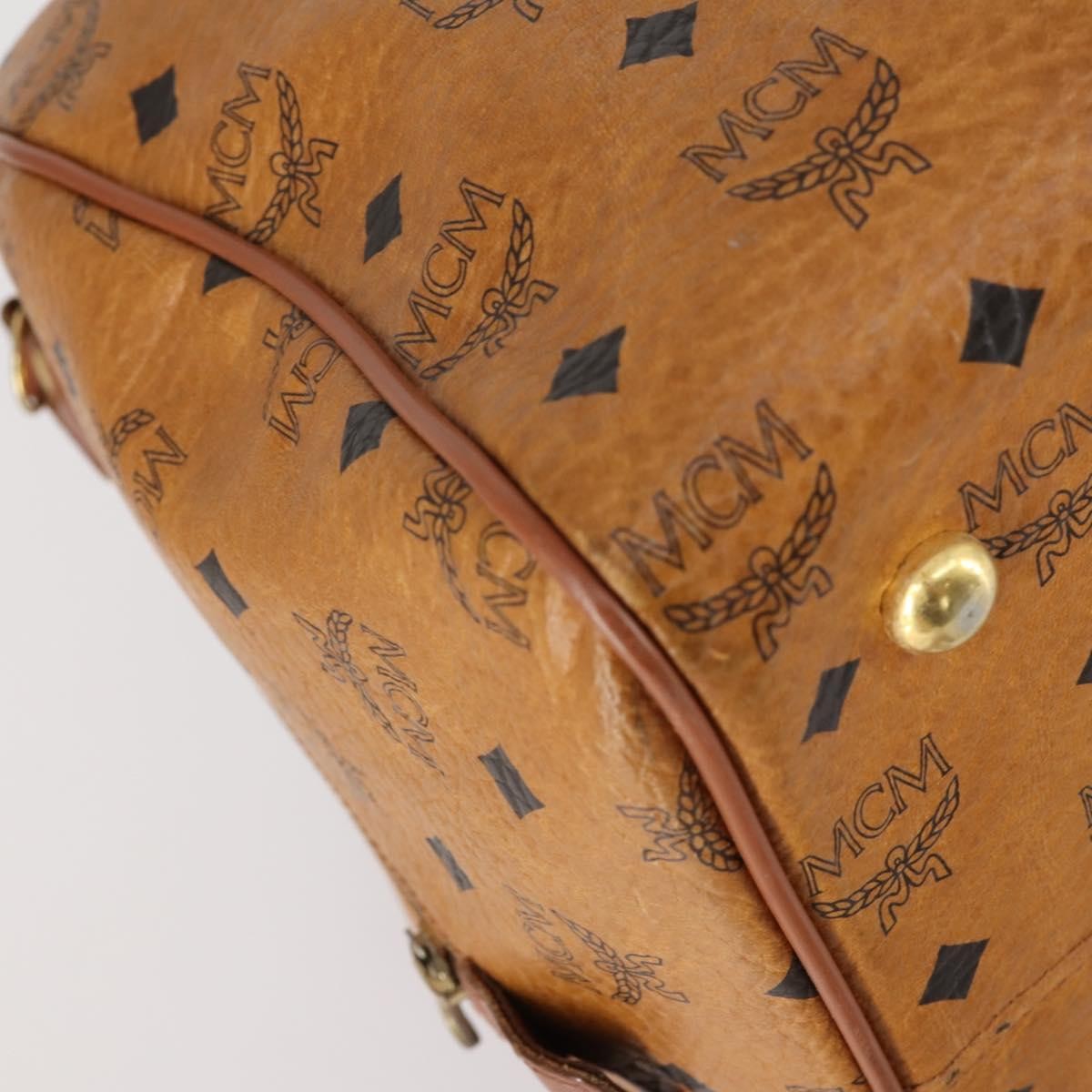 MCM Vicetos Logogram Boston Brown Canvas Travel Bag Bag (Pre-Owned)