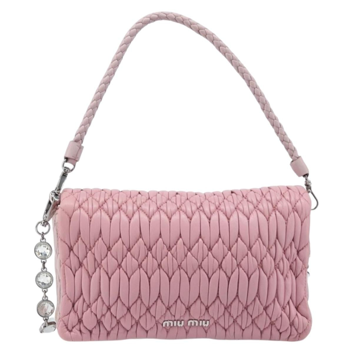 Miu Miu Crystal 2Way Matelasse Leather Pink Leather Clutche & Pouche Bag (Pre-Owned)