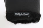 Dolce & Gabbana Black Leather Bordeaux Shearling Men's Gloves