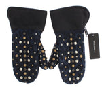 Dolce & Gabbana Gray Wool Shearling Studded Blue Leopard Men's Gloves
