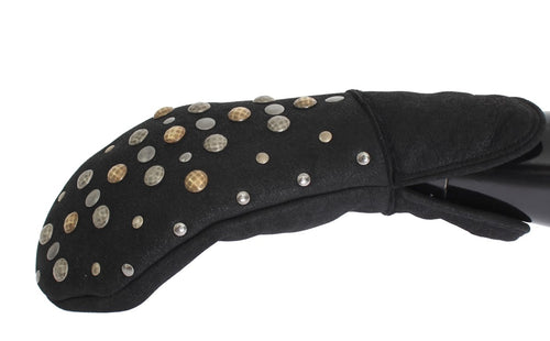 Dolce & Gabbana Gray Wool Shearling Studded Men's Gloves
