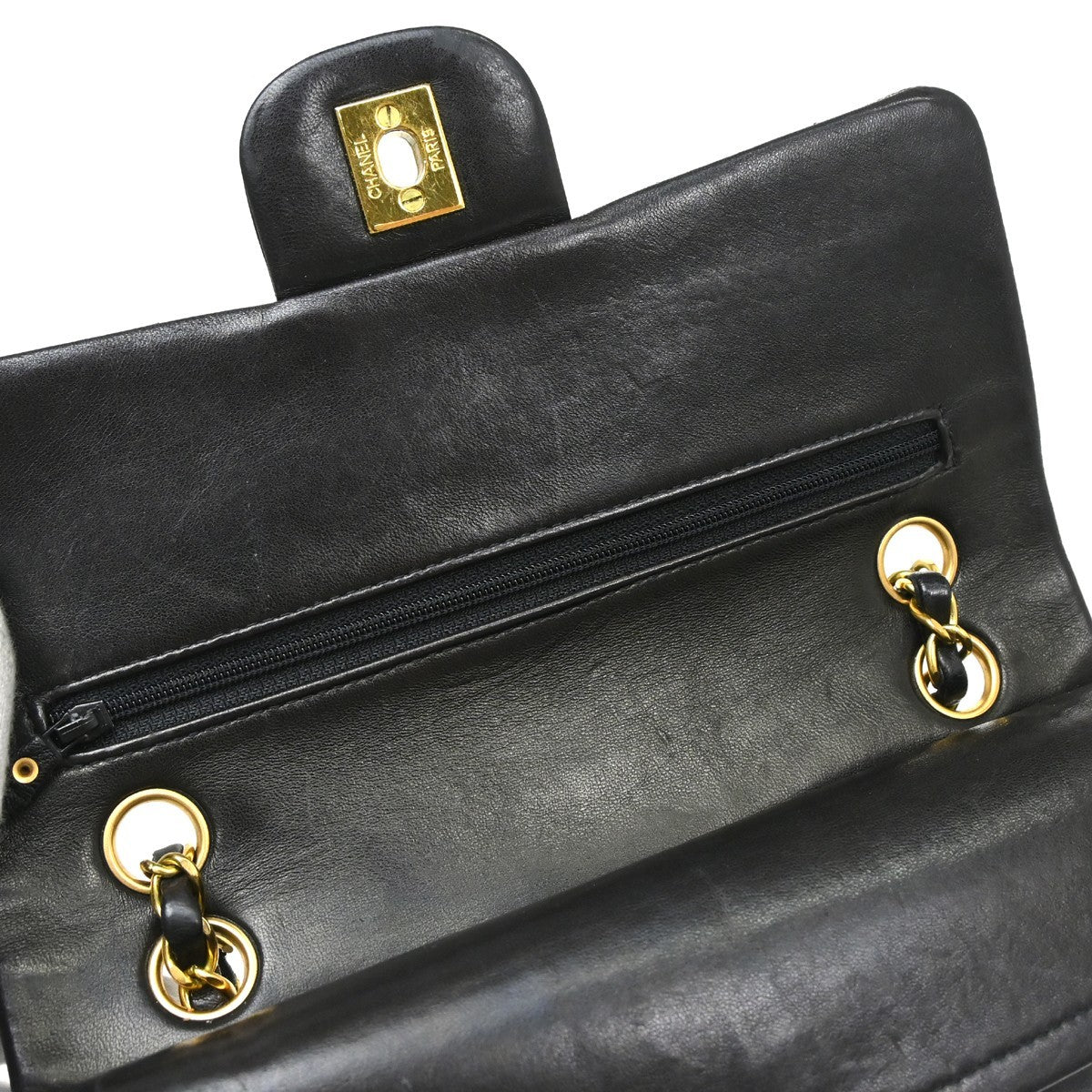 Chanel Classic Double Flap Quilted Lambskin Black Leather Handbag (Pre-Owned)