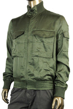 Gucci Men's Bomber Military Olive Green Silk Jacket