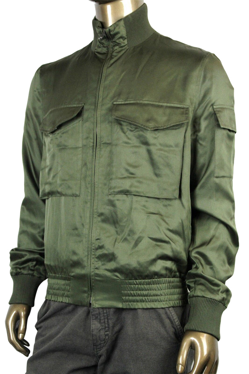 Gucci Men's Bomber Military Olive Silk Jacket 3356