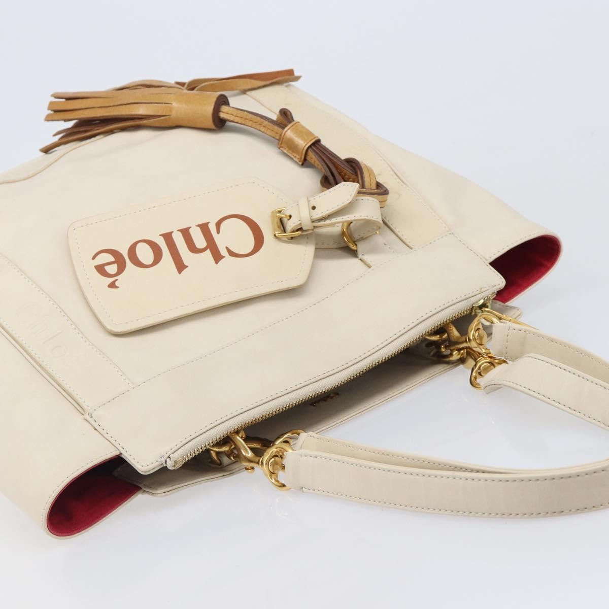 Chloe Eden Leather White Leather Tote Bag Bag (Pre-Owned)