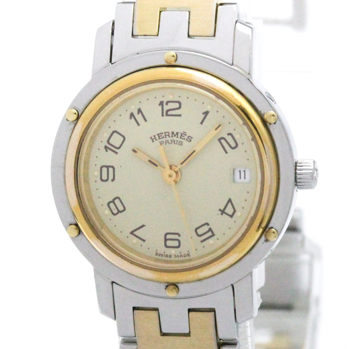 Hermes Clipper Quartz Stainless Steel And Plated Metal Watch (Pre-Owned)