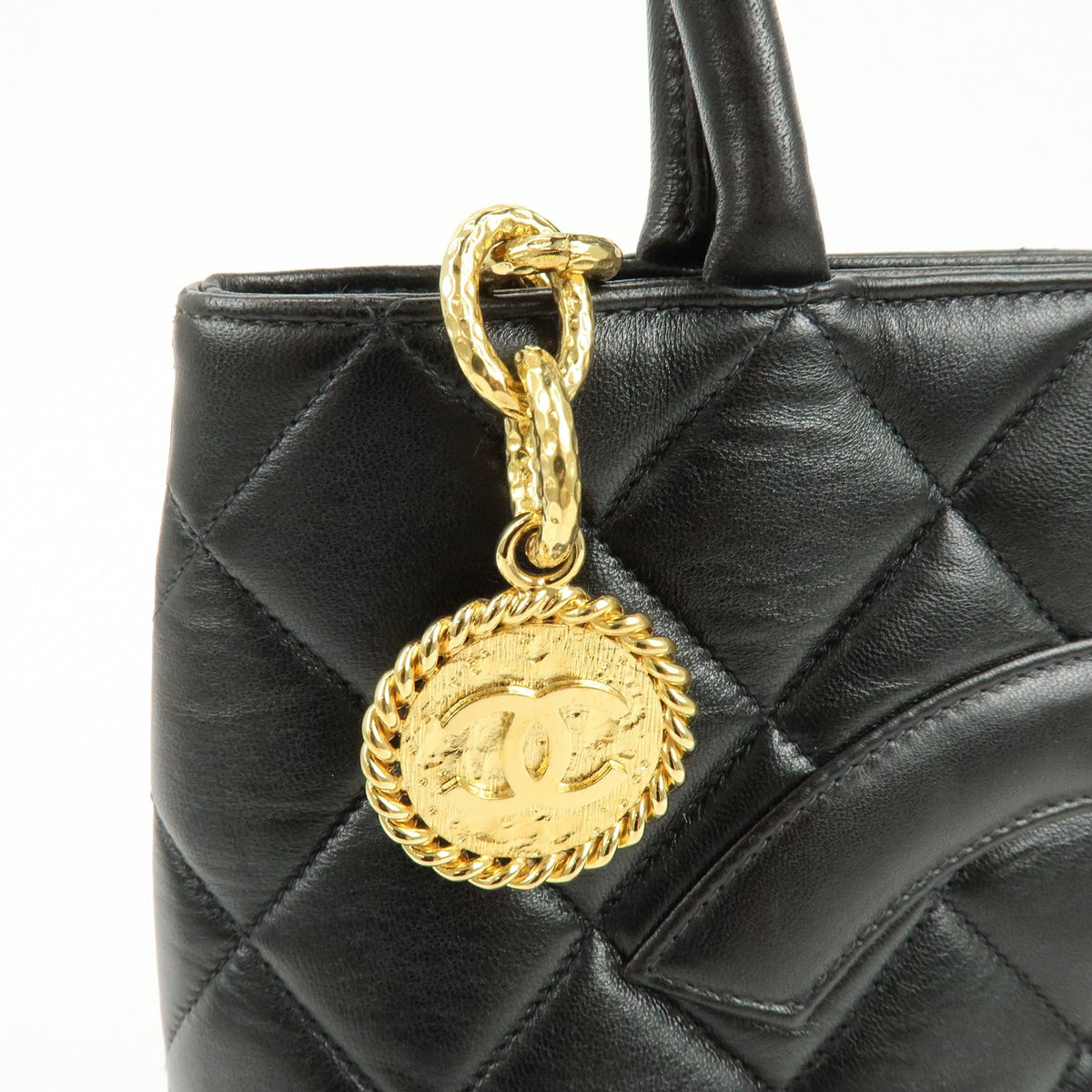Chanel Medallion Quilted Caviar Black Calfskin Tote Bag Bag (Pre-Owned)