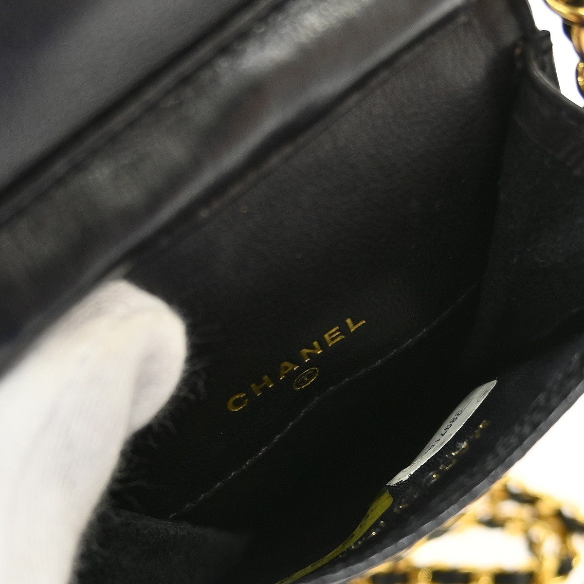 Chanel Vintage Cc Phone Holder Caviar Black Leather Clutche & Pouche Bag (Pre-Owned)