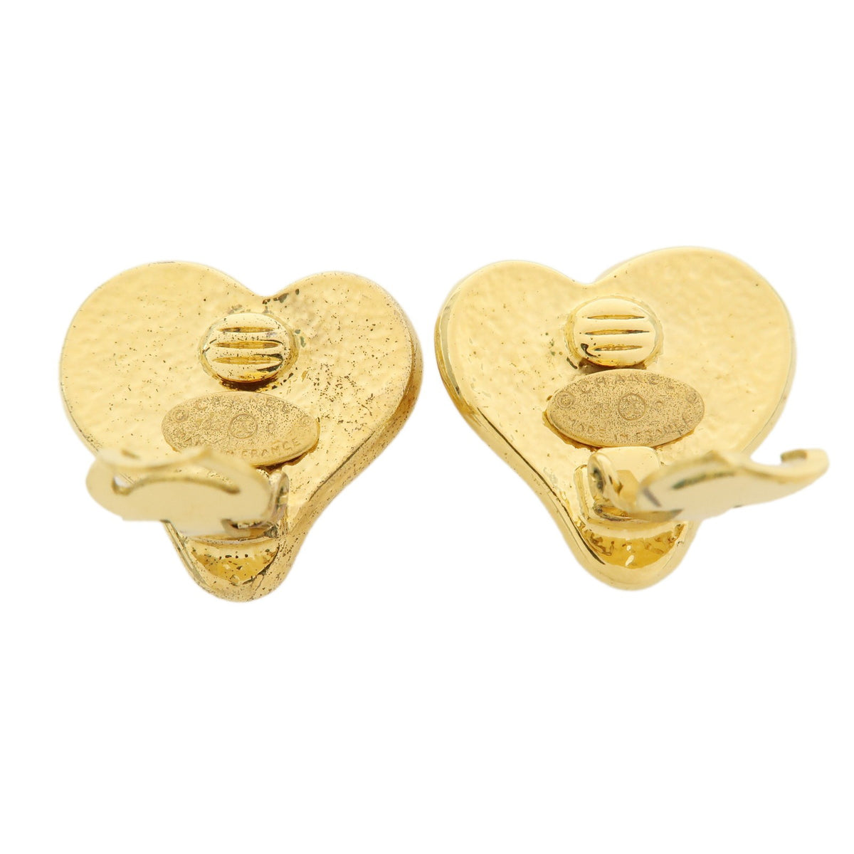 Chanel Vintage Cc Heart Clip-On Metal Gold Gold_Plated Earrings Jewelry (Pre-Owned)