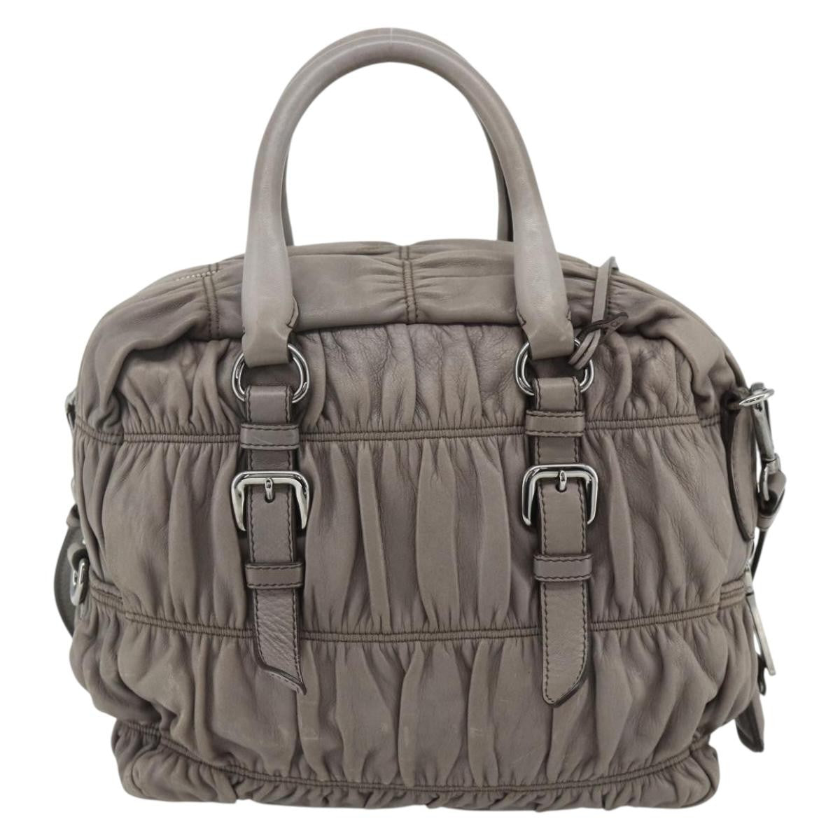 Prada Gaufre Convertible Satchel Nappa Leather Gray Leather Handbag (Pre-Owned)