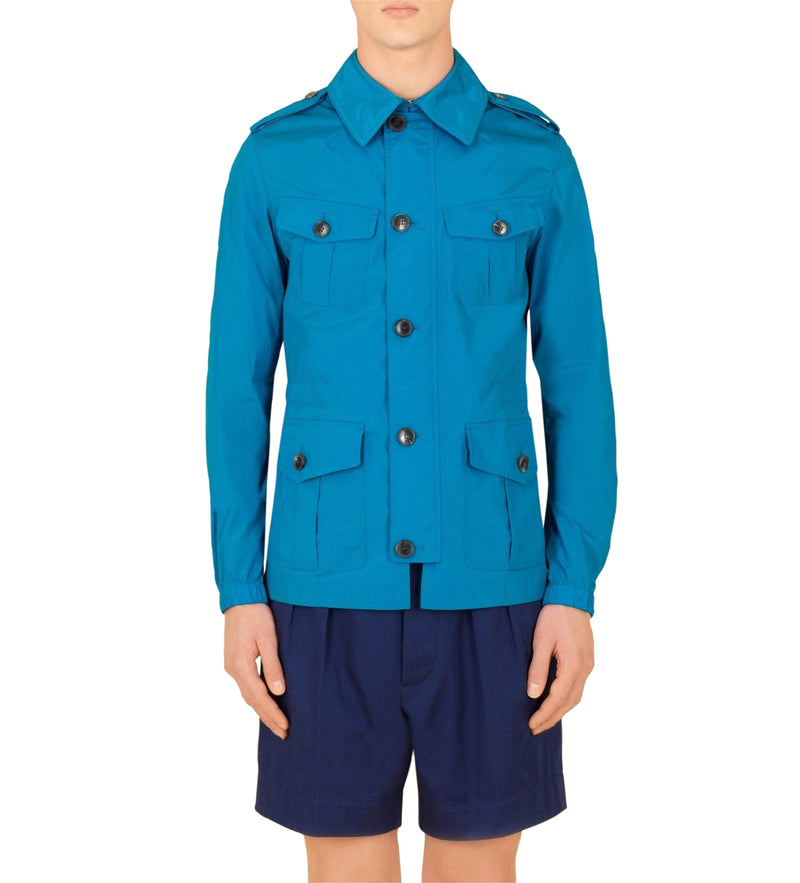 Gucci Men's Stretch Windbreak Turquoise Polyamide Elastane Blouse Jacket