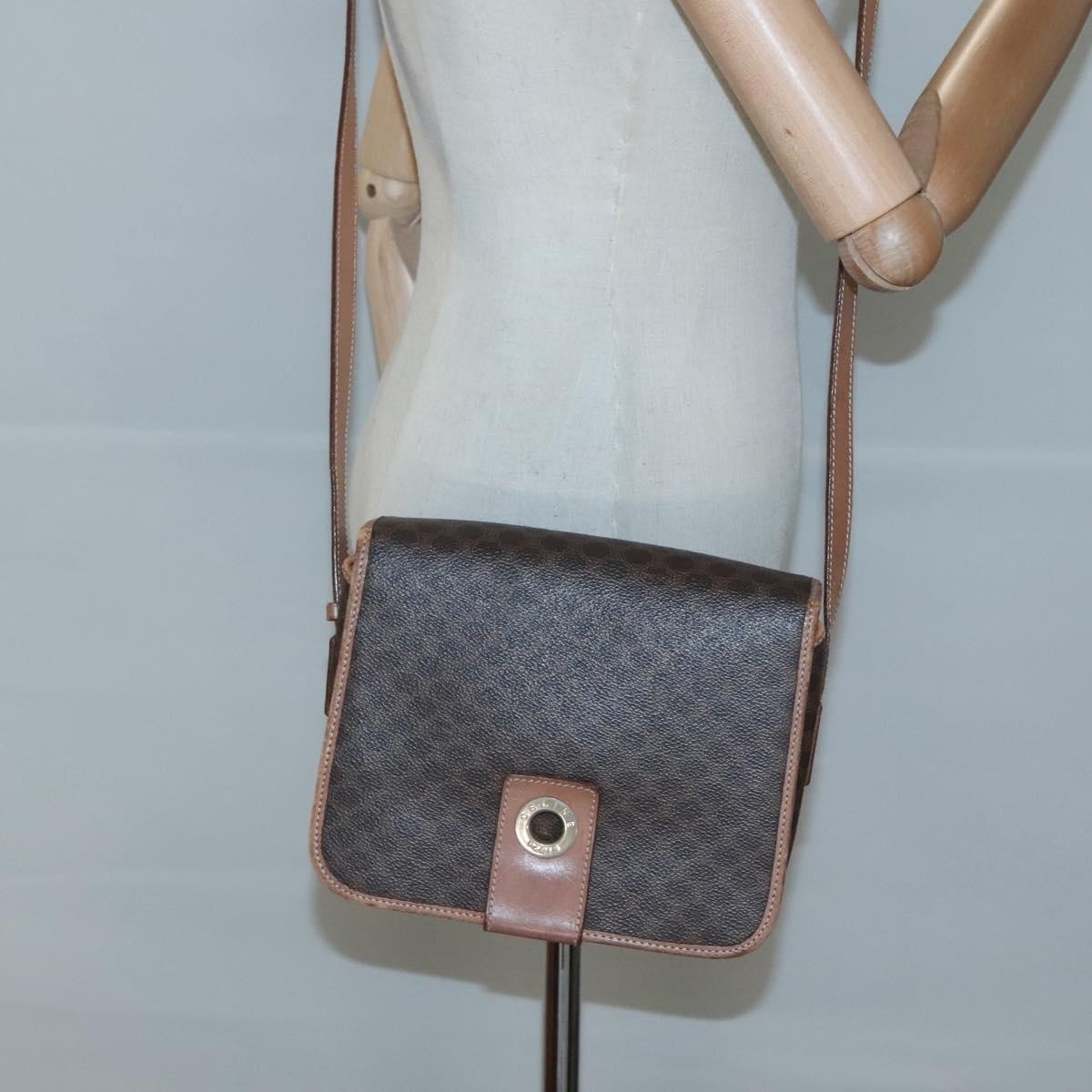 Celine Vintage Macadam Canvas And Leather Brown Canvas Shoulder Bag Bag (Pre-Owned)