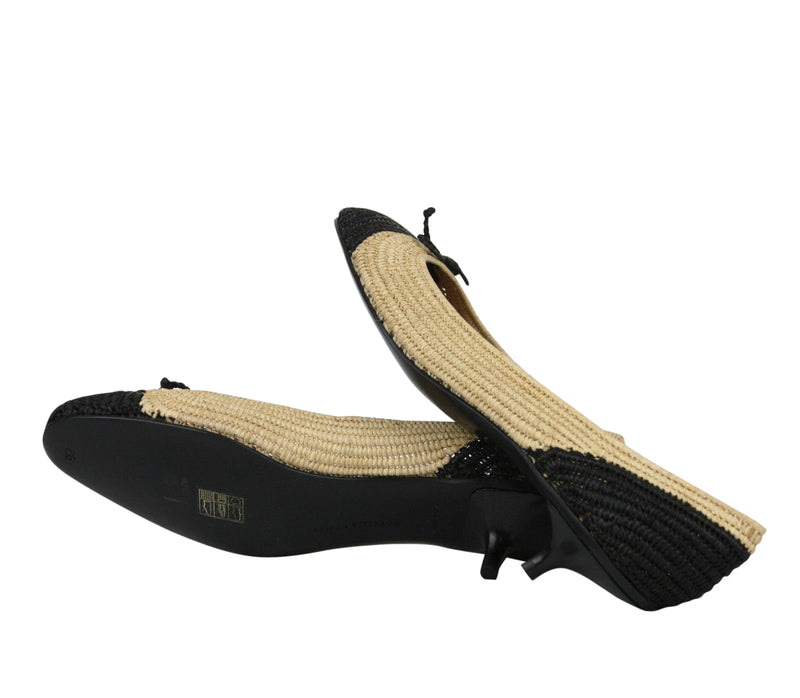 Bottega Veneta Women's Bow Beige Black Straw Heel Pump 337827 1050