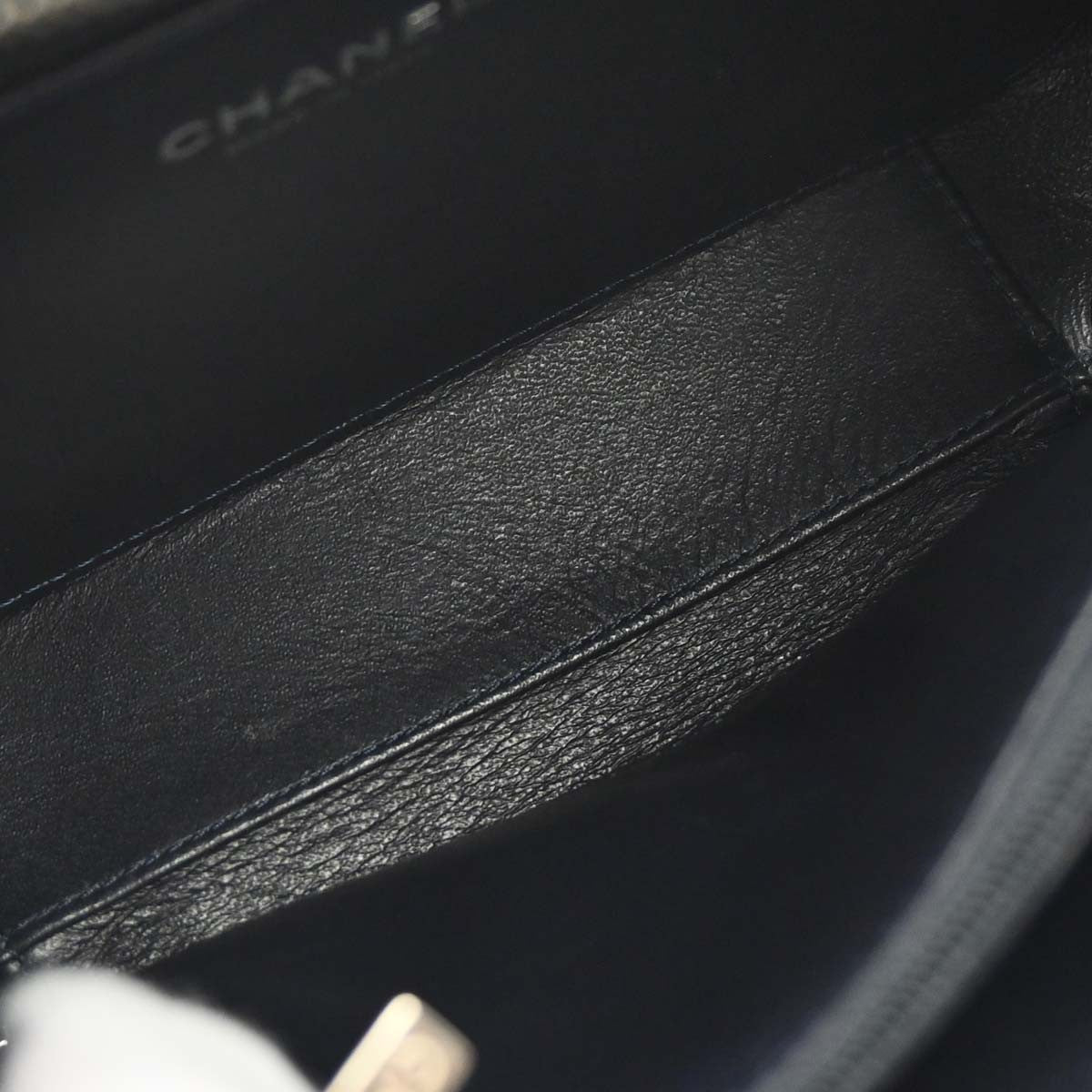 Chanel Filigree Vanity Case Quilted Caviar With Striped Leather Navy Leather Clutche & Pouche Bag (Pre-Owned)