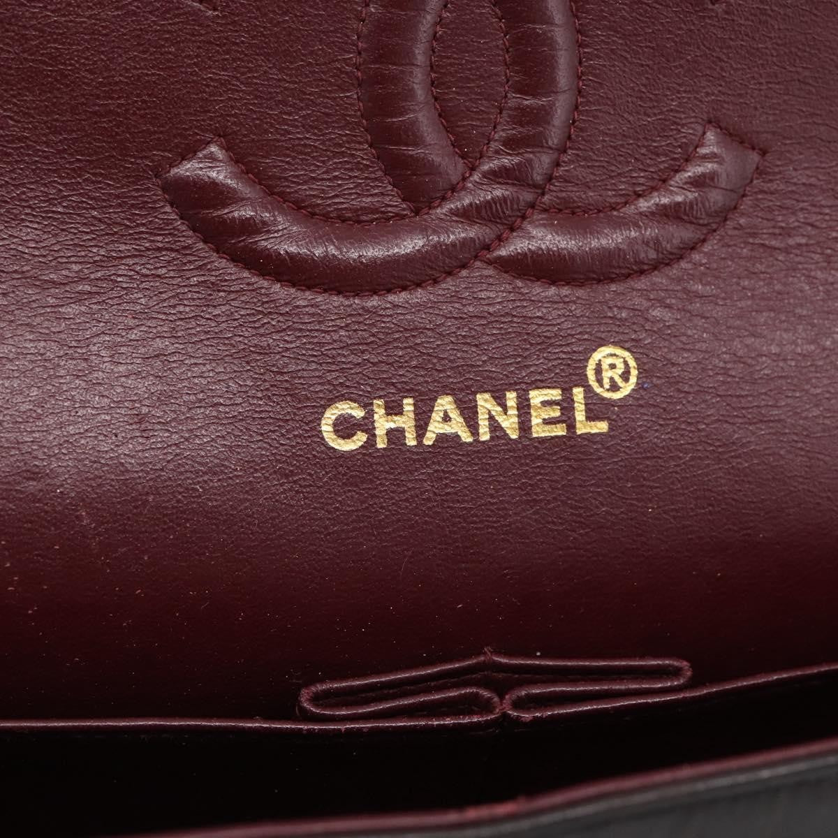 Chanel Classic Double Flap Quilted Lambskin Black Leather Shoulder Bag Bag (Pre-Owned)