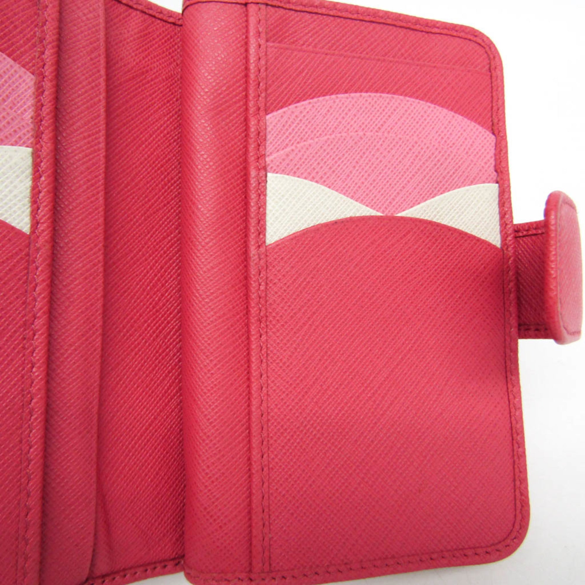 Prada Tab Bifold Saffiano Leather Pink Leather Wallets Accessory (Pre-Owned)
