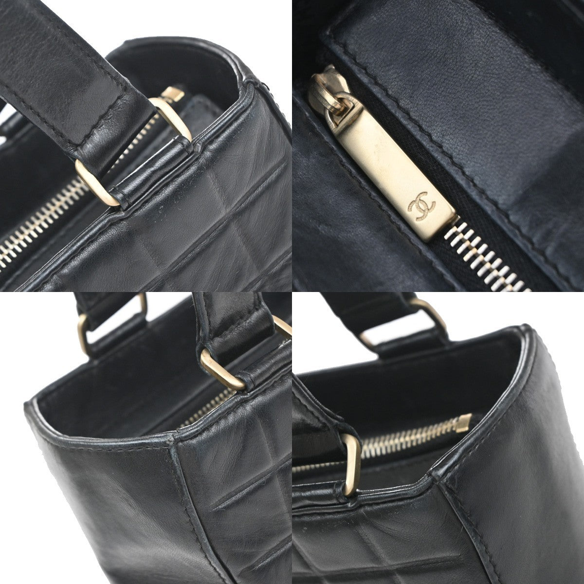 Chanel Chocolate Bar Cc Tote Quilted Leather Black Leather Tote Bag Bag (Pre-Owned)