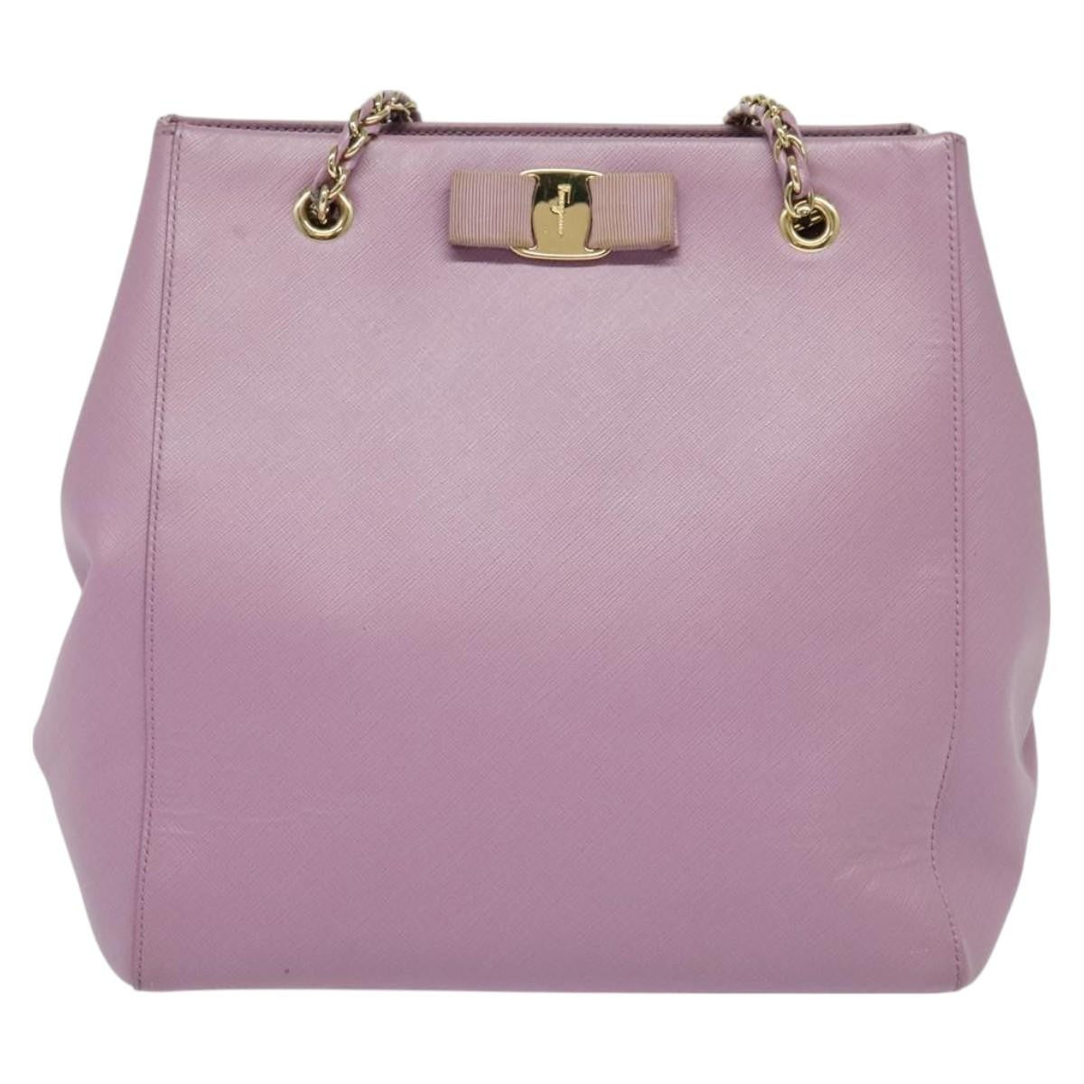 Salvatore Ferragamo Vara Bow Chain Tote Leather Purple Leather Tote Bag Bag (Pre-Owned)