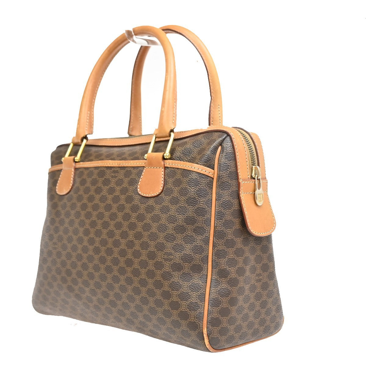 Celine Boston Triomphe Xl Coated Canvas Brown Canvas Handbag (Pre-Owned)