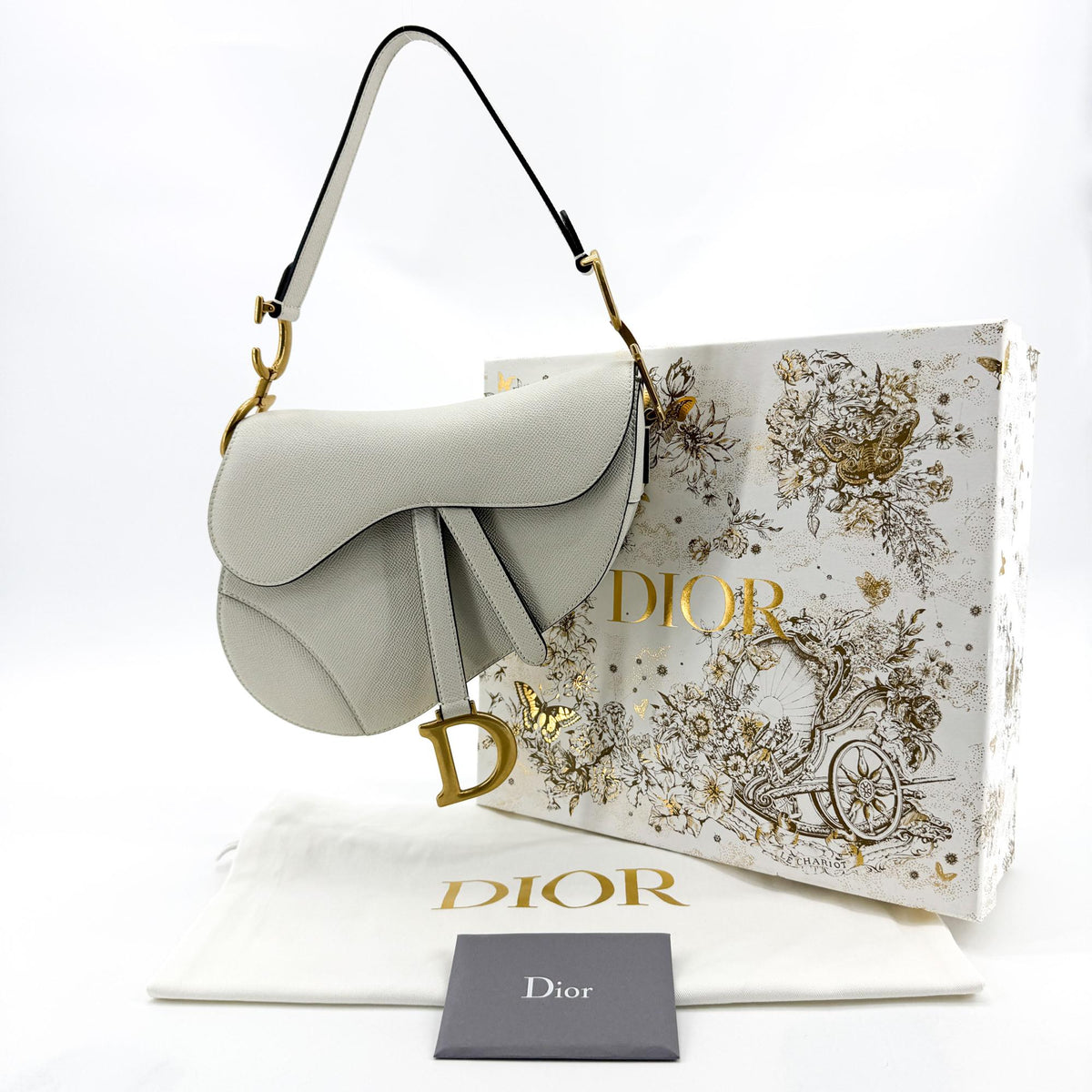 Christian Dior Saddle Leather White Leather Handbag (Pre-Owned)