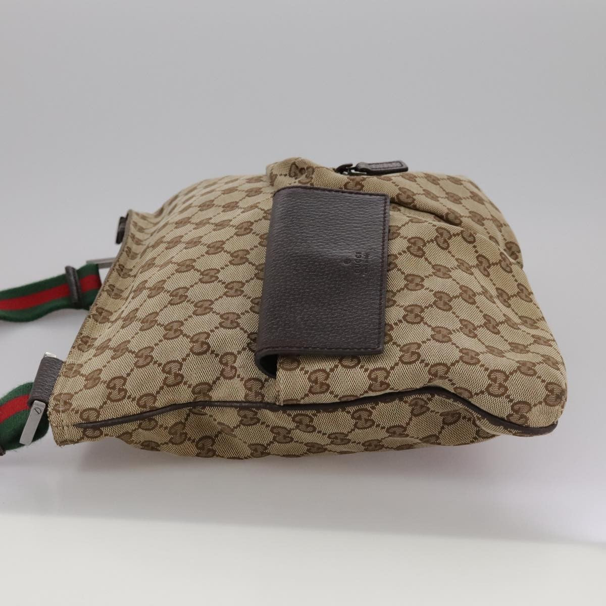 Gucci Double Pocket Web Messenger Gg Canvas And Leather Brown Canvas Shoulder Bag Bag (Pre-Owned)
