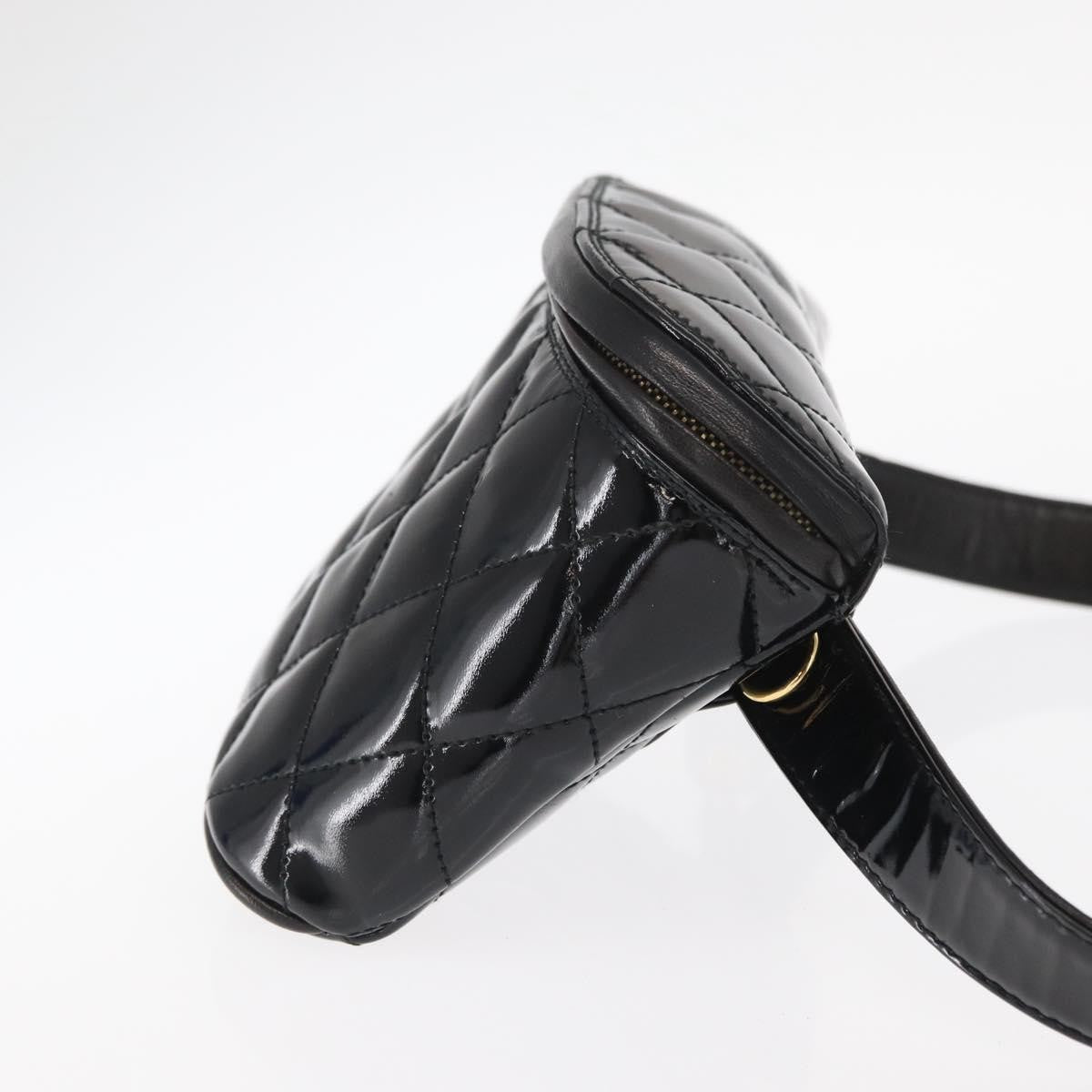Chanel Vintage Zip Belt Quilted Lambskin Black Patent_Leather Clutche & Pouche Bag (Pre-Owned)