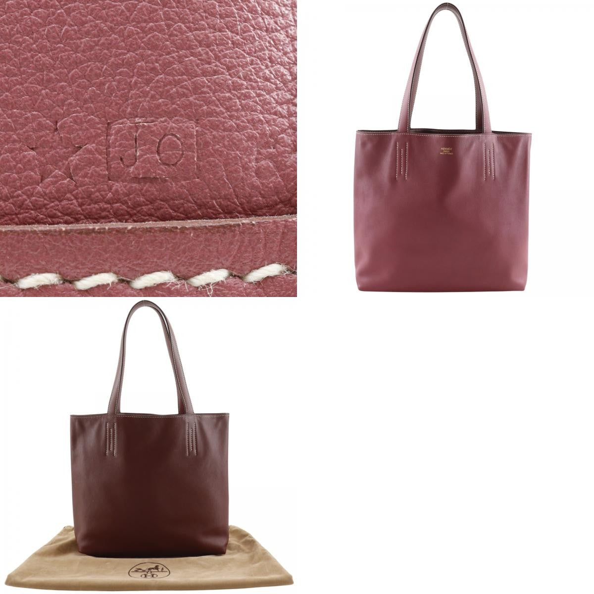 Hermes Double Sens Veau Sikkim Burgundy Leather Tote Bag Bag (Pre-Owned)