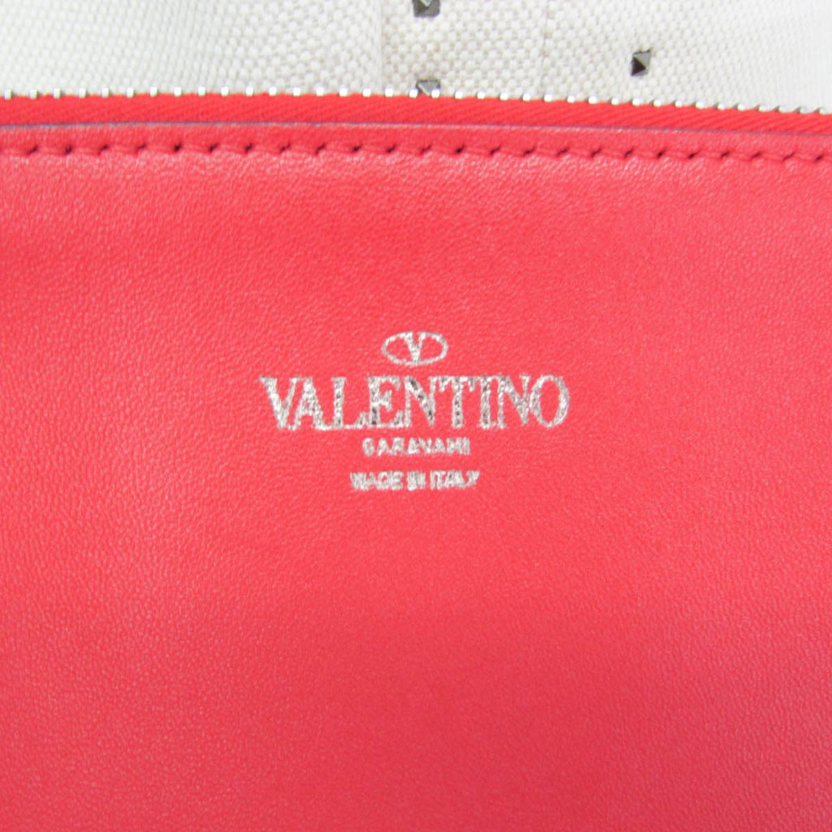 Valentino Garavani Atelier 01 Studded Canvas Red Canvas Tote Bag Bag (Pre-Owned)
