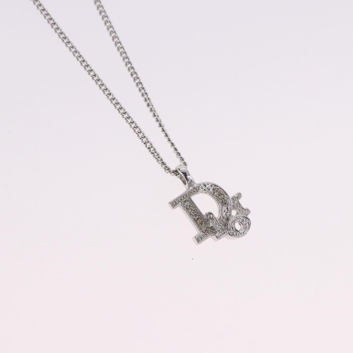 Christian Dior Vintage Dior Logo Metal And Crystal Silver Metal Necklace Jewelry (Pre-Owned)