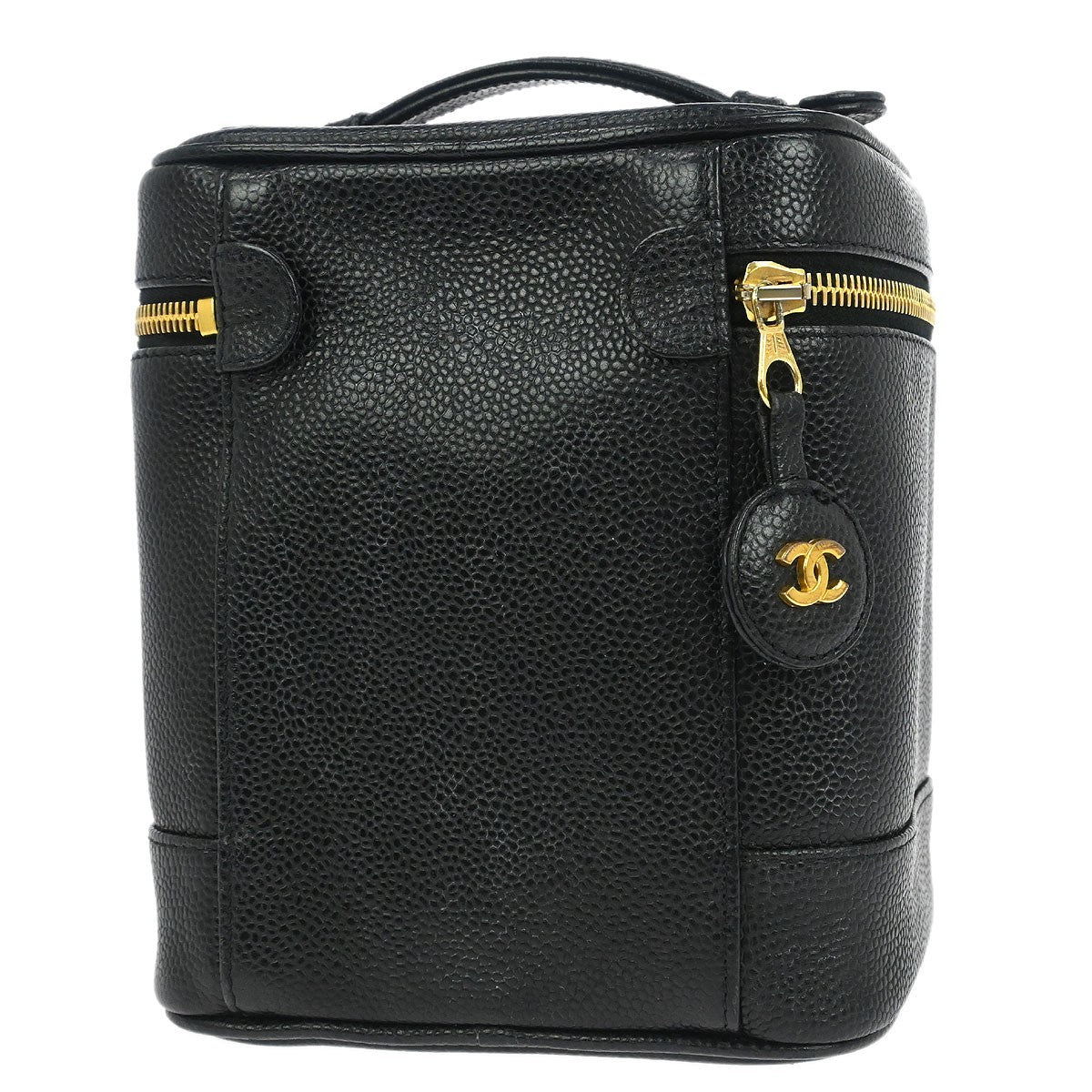 Chanel Vintage Timeless Cosmetic Case Caviar Black Leather Handbag (Pre-Owned)