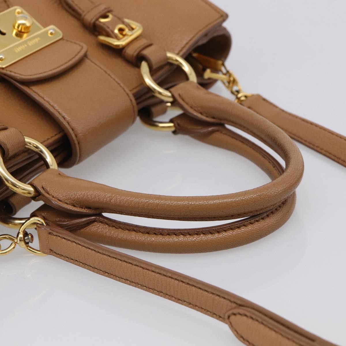Miu Miu Madras Convertible Lock Leather Brown Leather Tote Bag Bag (Pre-Owned)