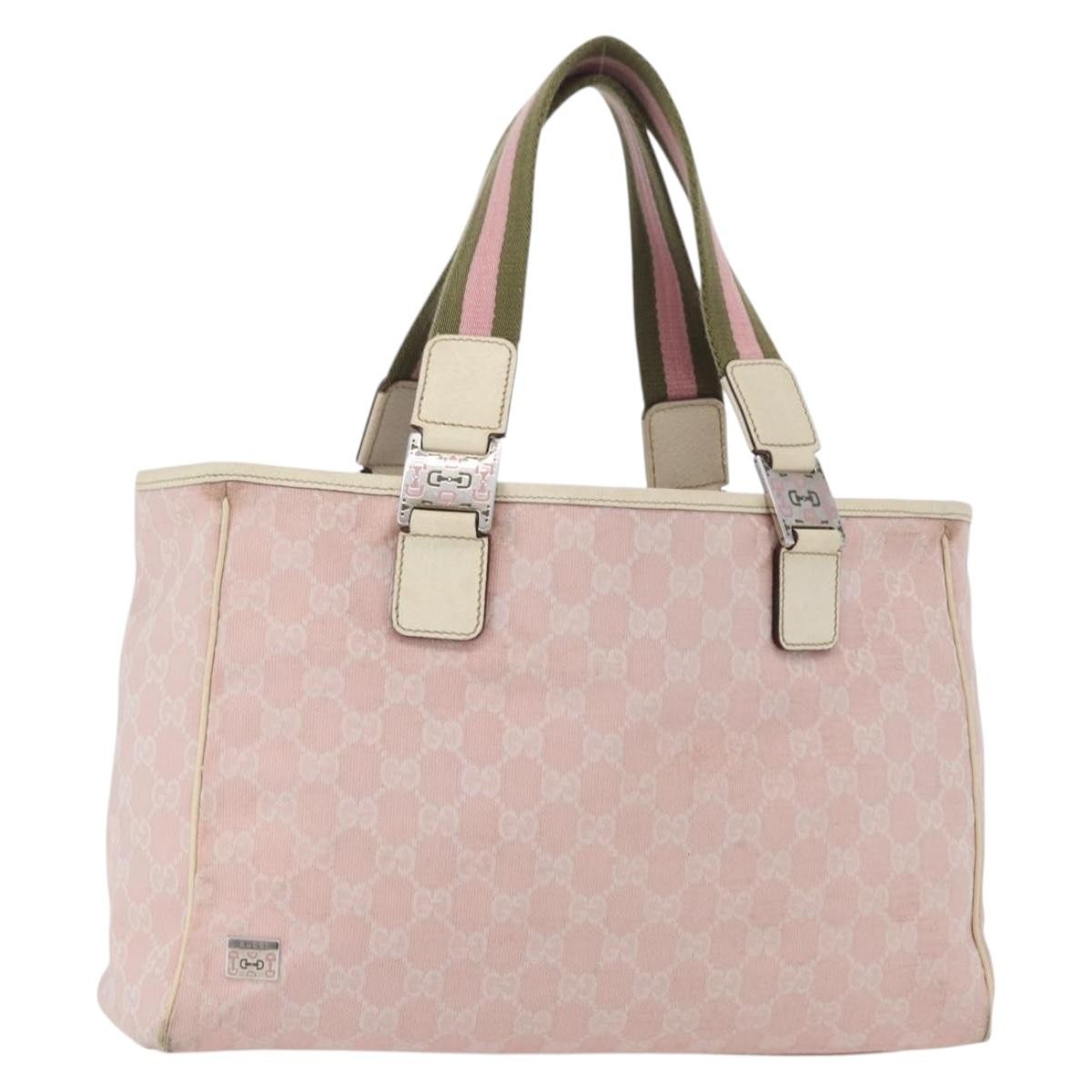 Gucci Web Handle Buckle Tote Gg Canvas And Leather Pink Canvas Tote Bag Bag (Pre-Owned)