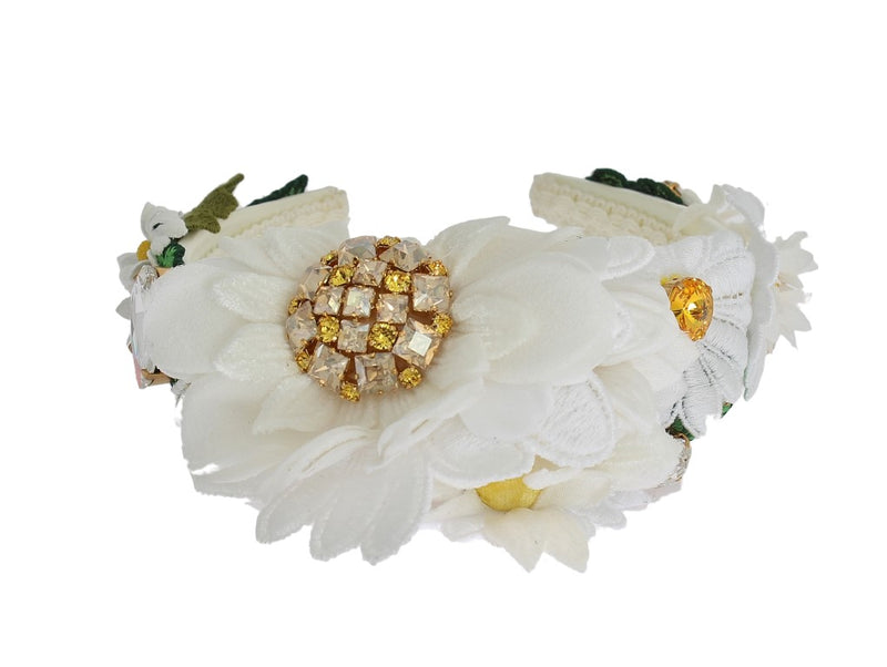 Dolce & Gabbana Yellow White Sunflower Crystal Floral Women's Headband