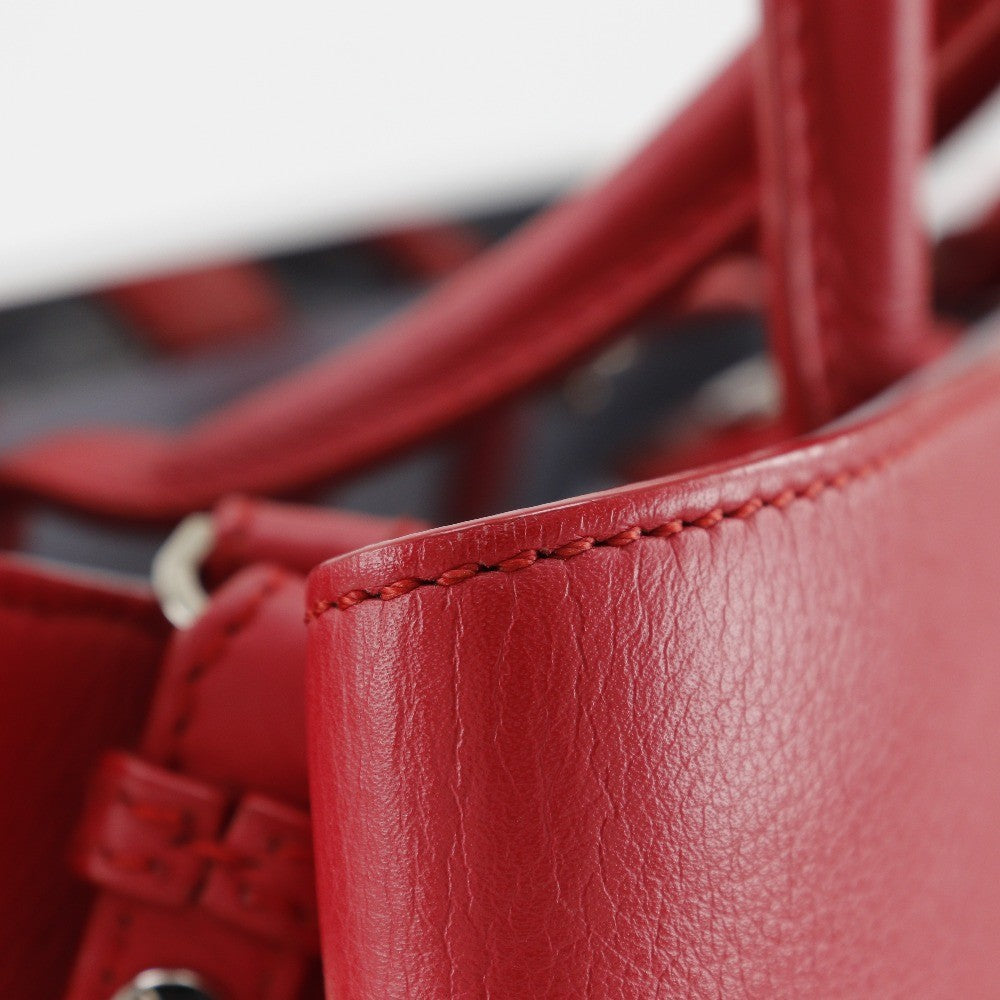 Fendi 2Jours Leather Red Calfskin Tote Bag Bag (Pre-Owned)