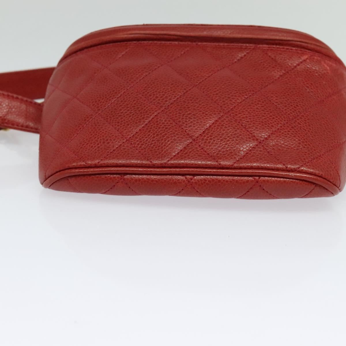 Chanel Vintage Zip Belt Quilted Caviar Red Leather Shoulder Bag Bag (Pre-Owned)