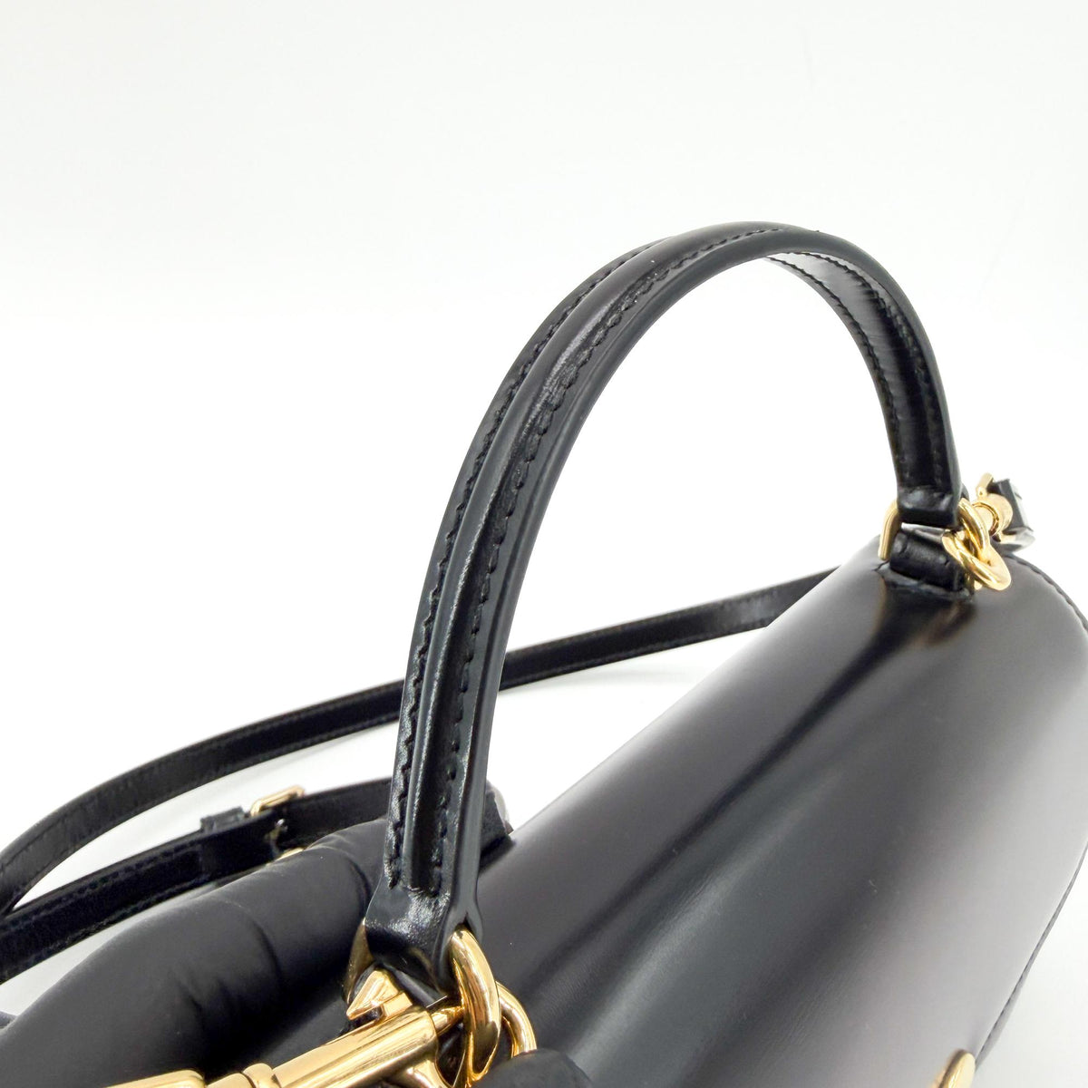 Celine Lola Triomphe Top Handle Leather Black Leather Handbag (Pre-Owned)