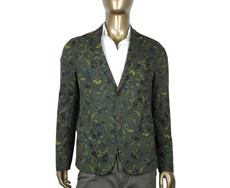 Gucci Men's Floral Blazer Green Cotton Two Button Jacket