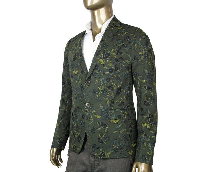 Gucci Men's Floral Blazer Green Cotton Two Button Jacket