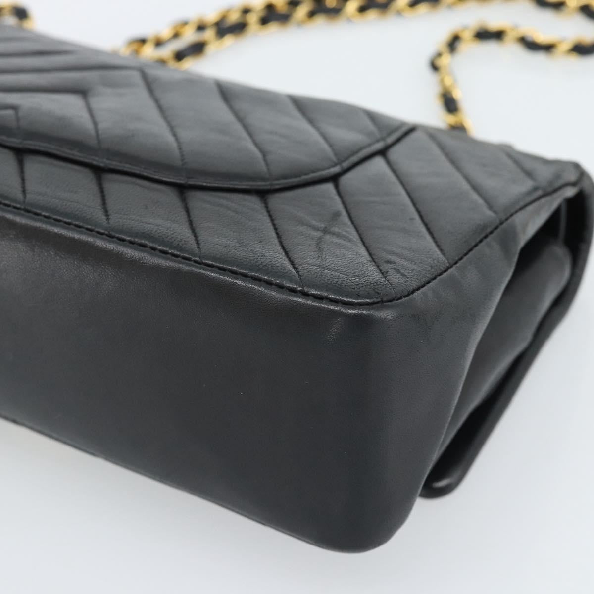 Chanel Timeless - Classic Double Flap Chevron Calfskin Black Calfskin Shoulder Bag Bag (Pre-Owned)