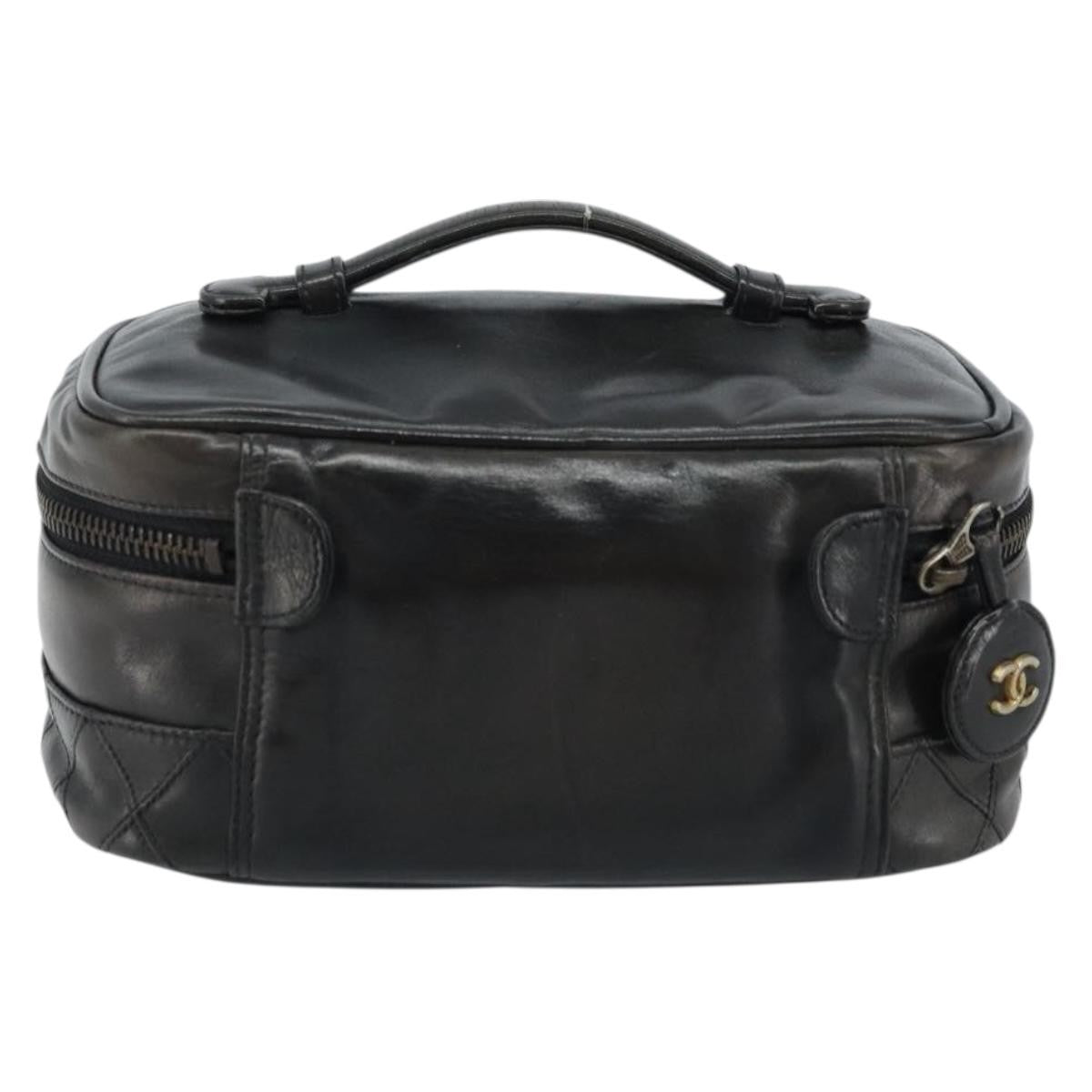 Chanel Vintage Cosmetic Case Lambskin Black Leather Clutche & Pouche Bag (Pre-Owned)