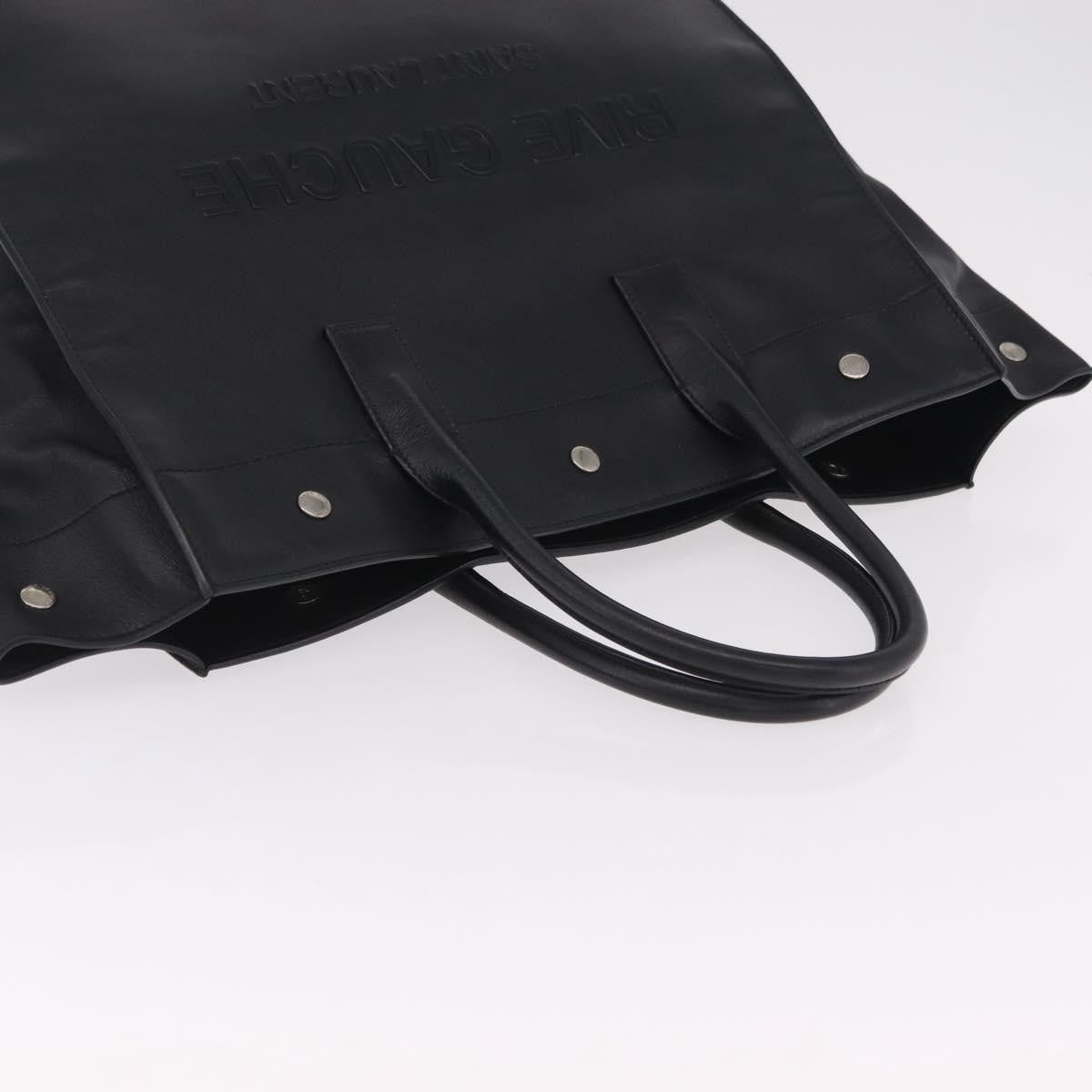 Saint Laurent Rive Gauche Shopper Embossed Leather Black Leather Tote Bag Bag (Pre-Owned)