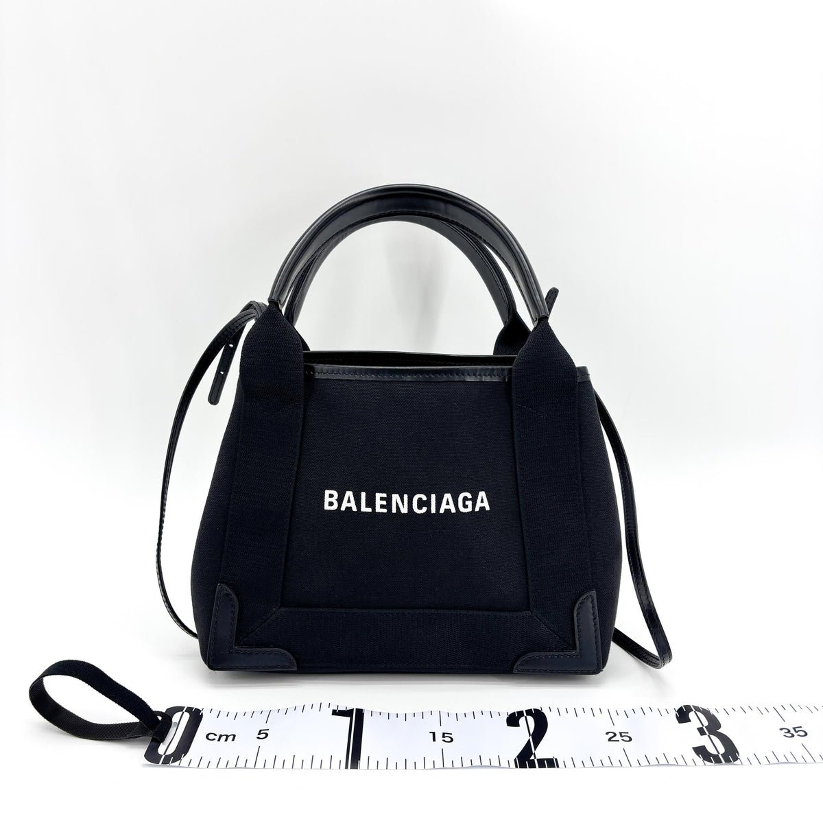 Balenciaga Navy Cabas Canvas With Leather Black Canvas Tote Bag Bag (Pre-Owned)