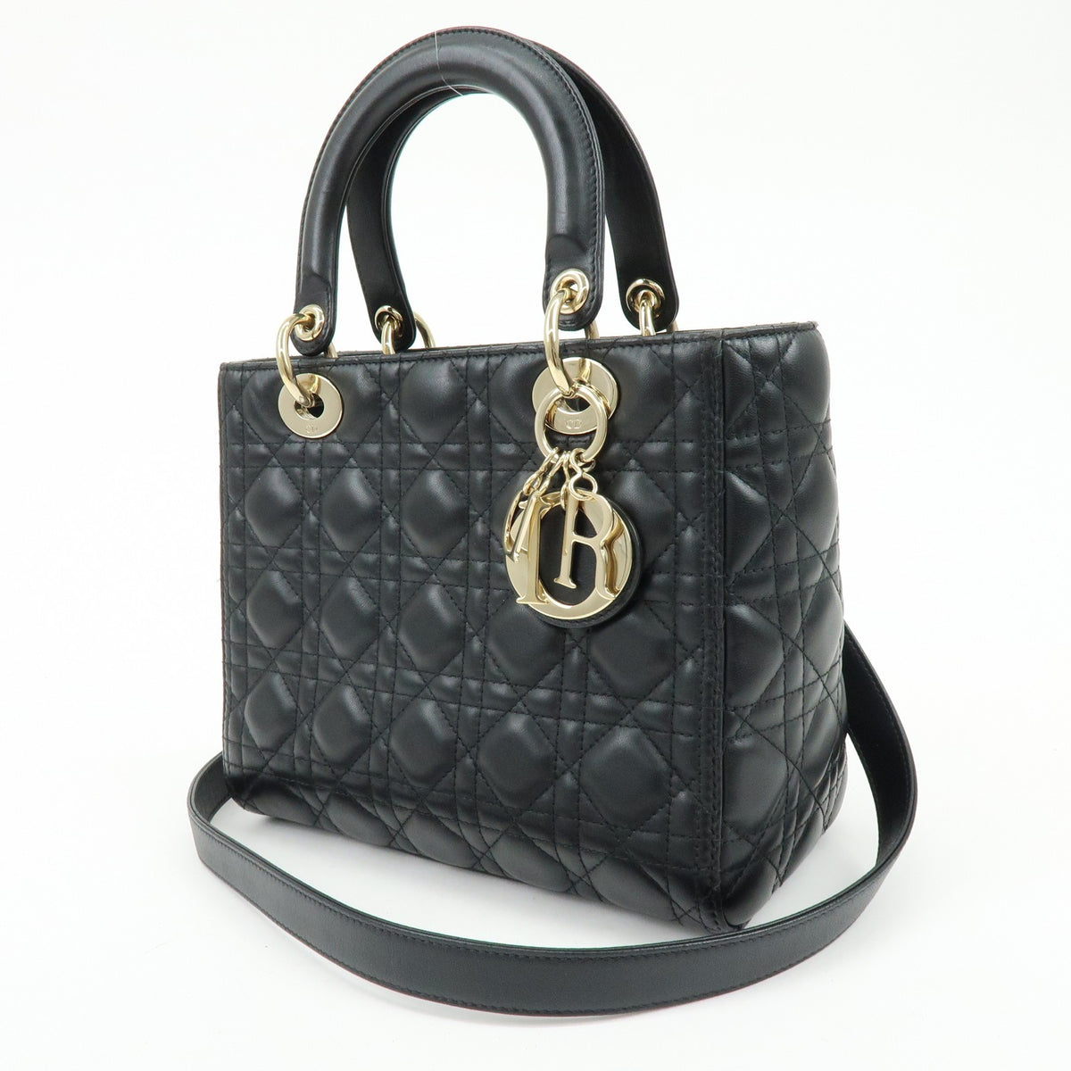 Christian Dior Lady Dior Black Leather Handbag (Pre-Owned)