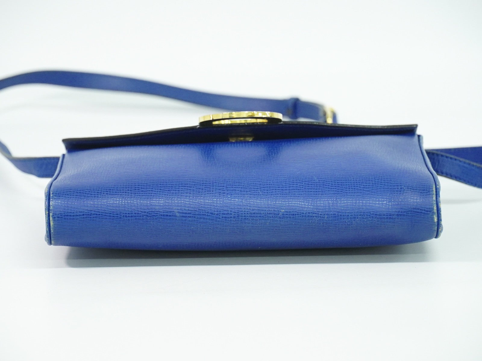 Celine Circle Logo Leather Blue Leather Shoulder Bag Bag (Pre-Owned)