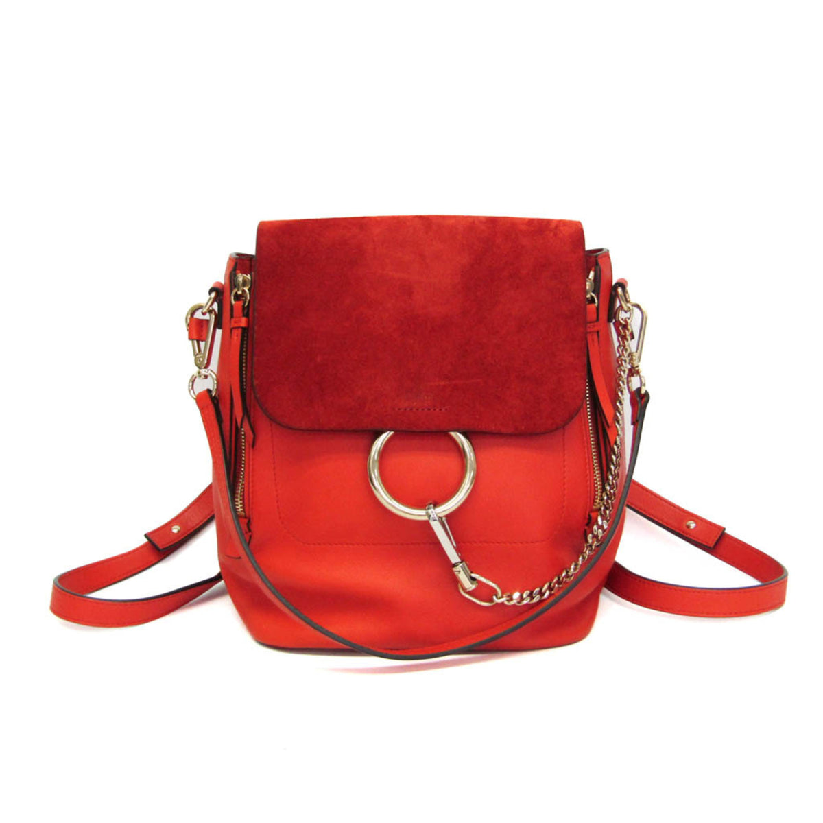 Chloe Faye Leather And Suede Orange Leather Backpack Bag (Pre-Owned)