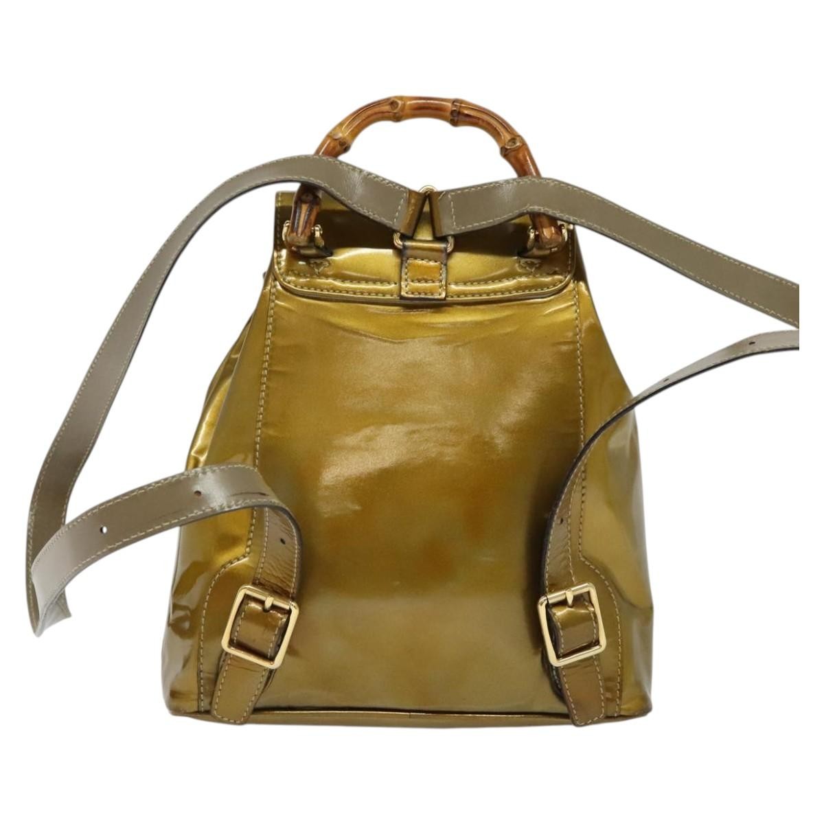 Gucci Vintage Bamboo Patent Gold Patent_Leather Backpack Bag (Pre-Owned)